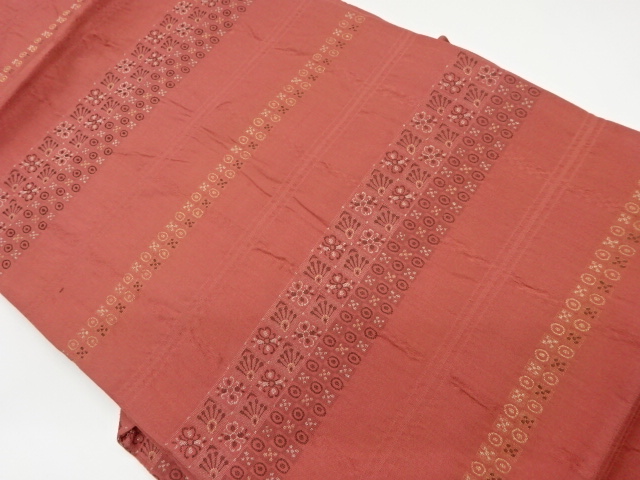 リサイクル　膨れ織横段に変わり花模様織出し名古屋帯